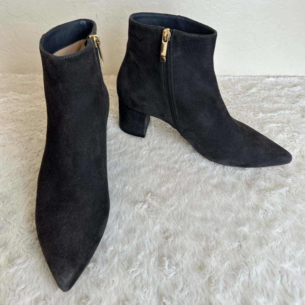 L'Agence Jeanne Block Heel Brown Suede Bootie Sz 40 (9-9.5) Point Toe New Spain